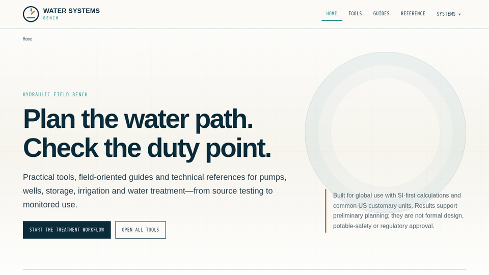 Screenshot of Water Systems Bench