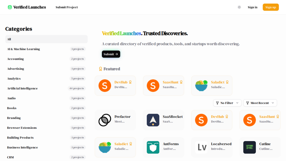 Screenshot of Verified Launches