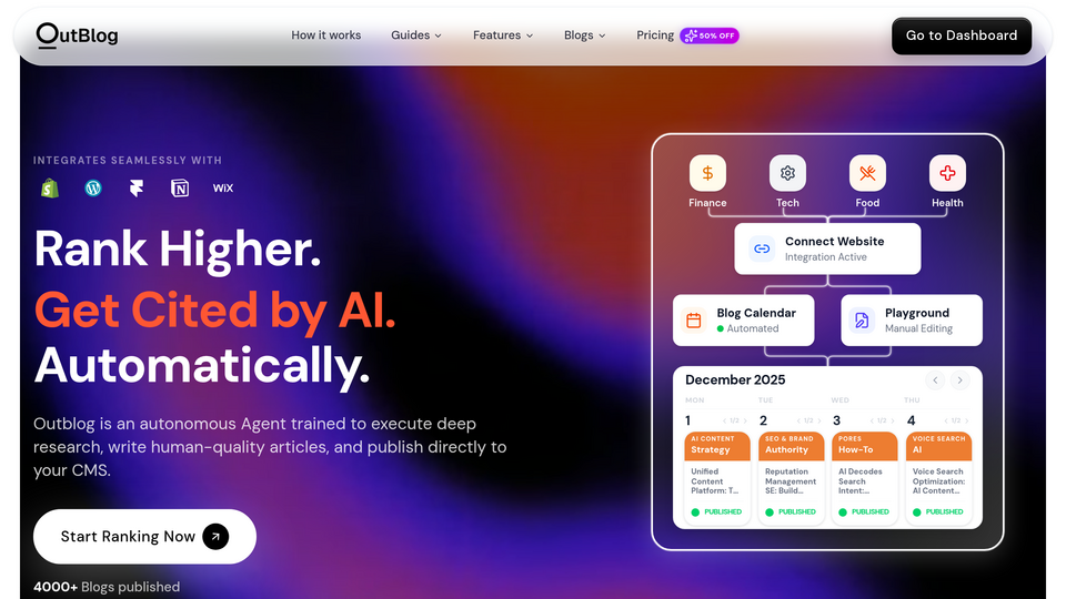 Screenshot of OutBlogAI