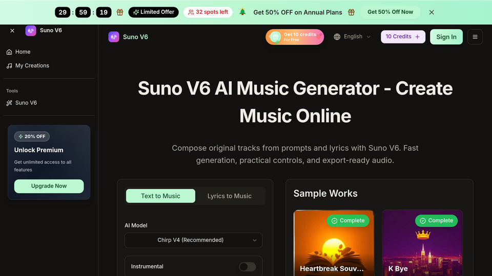 Screenshot of Suno V6