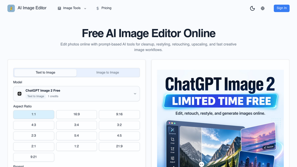 Screenshot of AI Image Editor