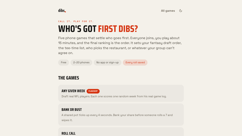 Screenshot of Dibs.
