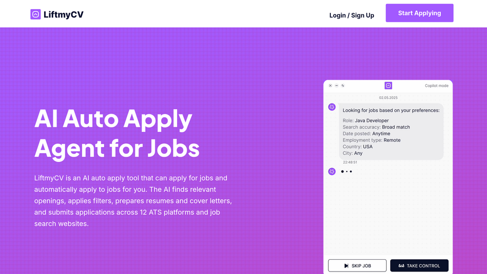Screenshot of LiftmyCV: AI for Jobs