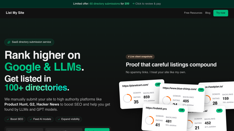 Screenshot of List My Site