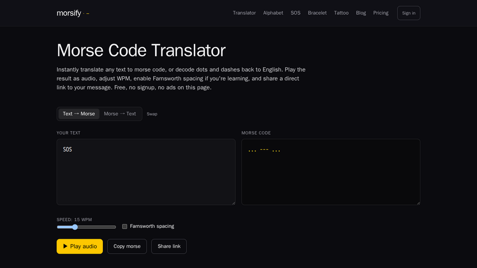 Screenshot of Morsify