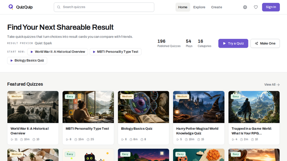 Screenshot of QuizQuip