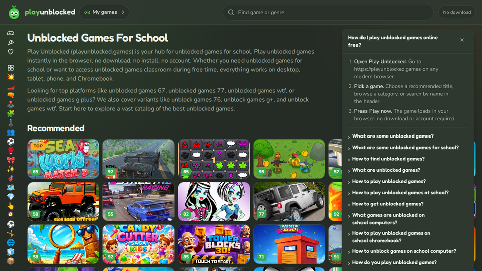 Screenshot of PlayUnblocked.games