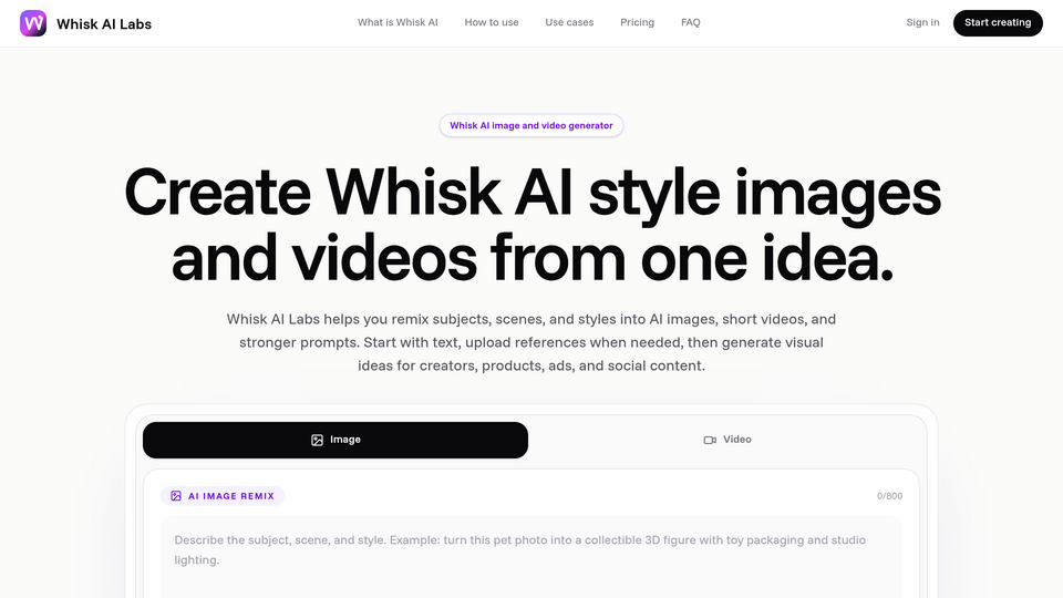 Screenshot of Whisk AI Labs