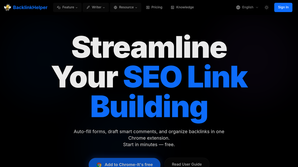 Screenshot of Backlink Helper