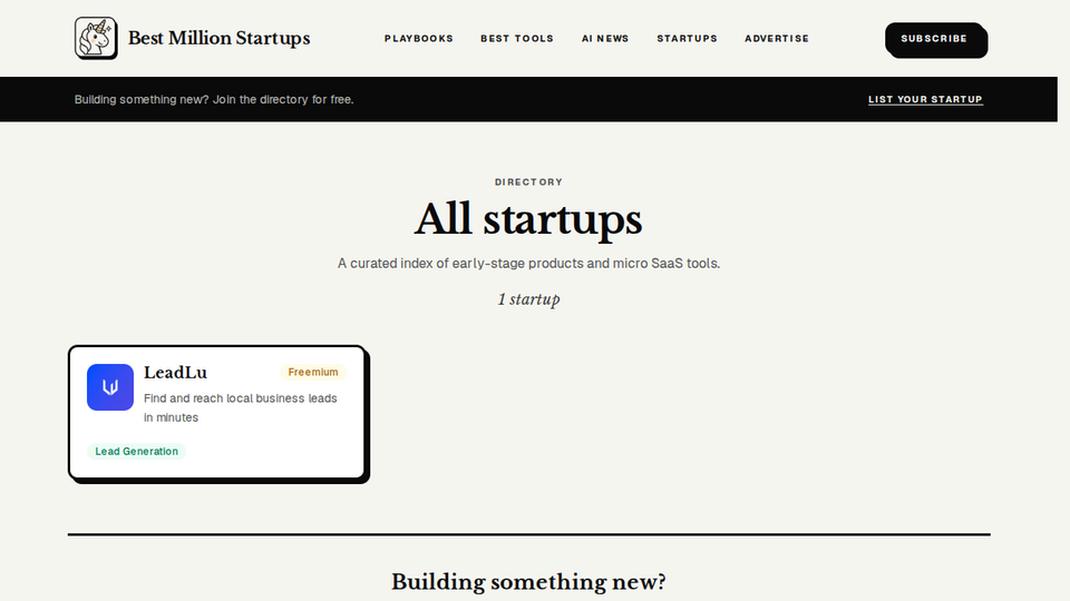 Screenshot of Best Million Startups