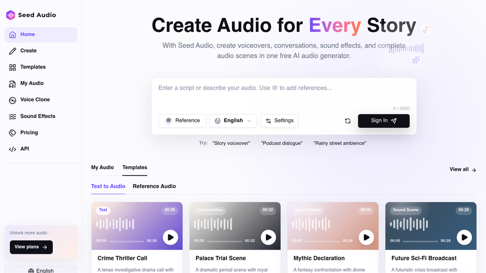 Screenshot of Seed Audio