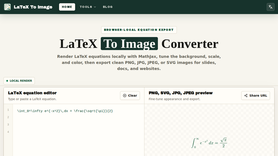 Screenshot of LaTeX To Image