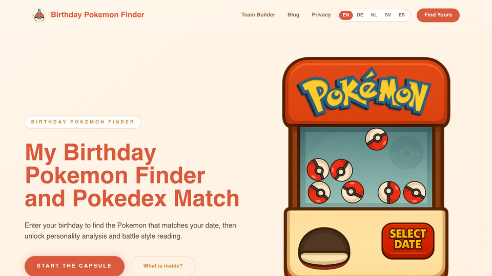 Screenshot of Birthday Pokemon Finder