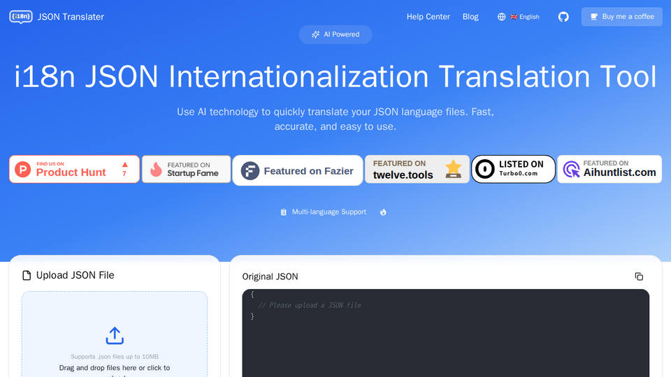 Screenshot of i18n JSON Translator