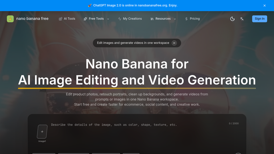 Screenshot of nano banana free