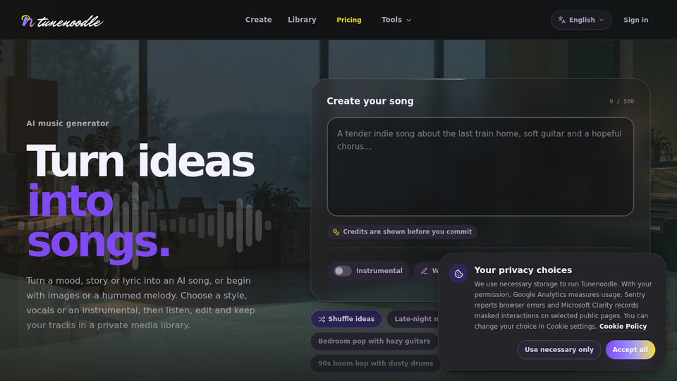 Screenshot of tunenoodle