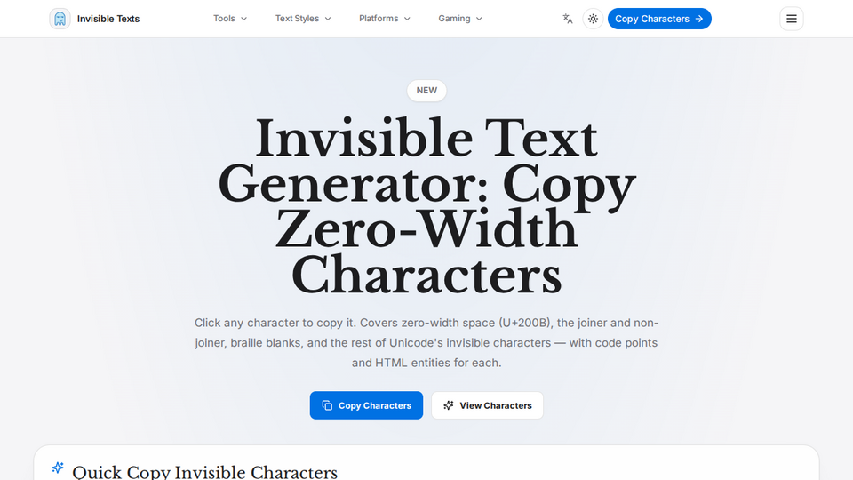Screenshot of Invisible Texts