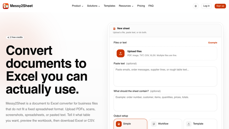 Screenshot of Messy2Sheet