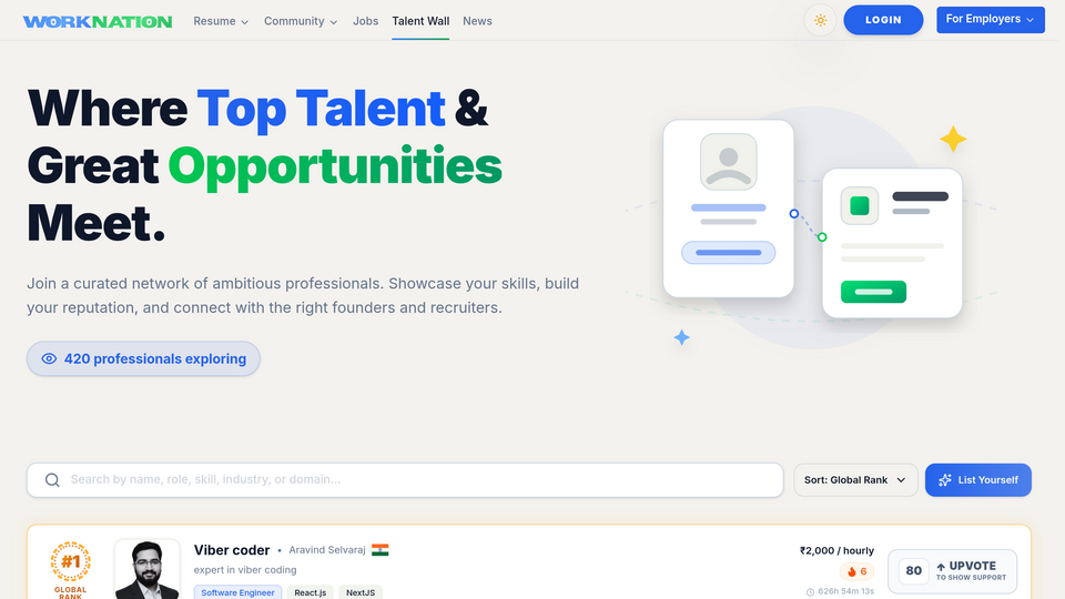Screenshot of Talent Wall