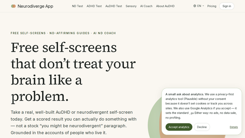 Screenshot of Neurodiverge App