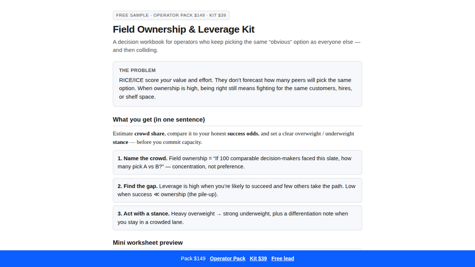 Screenshot of Field Ownership & Levera