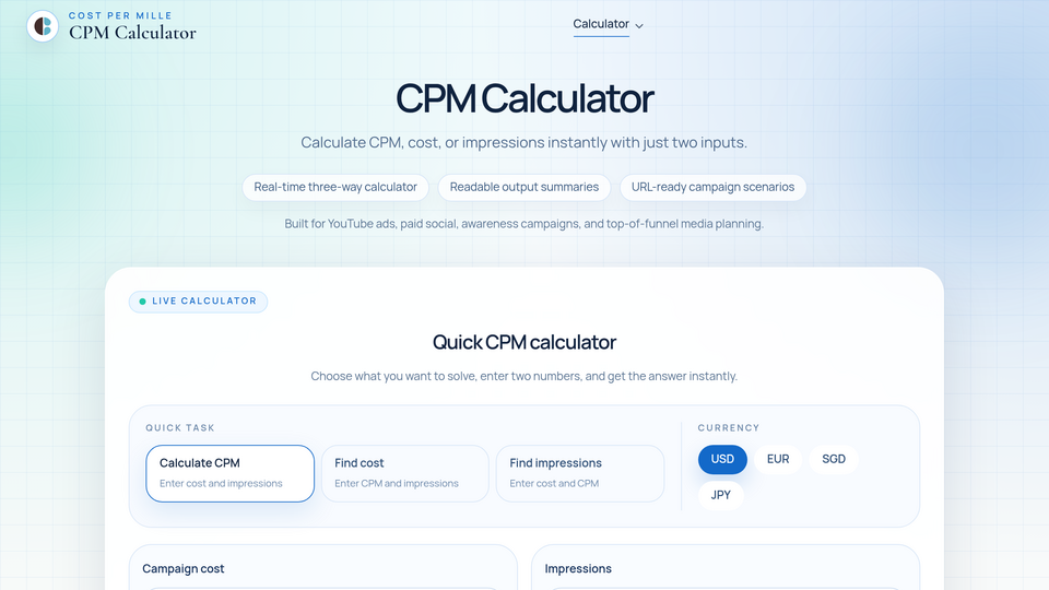 Screenshot of CPM Calculator