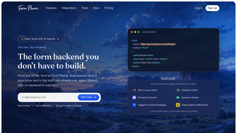 Screenshot of Form Plume