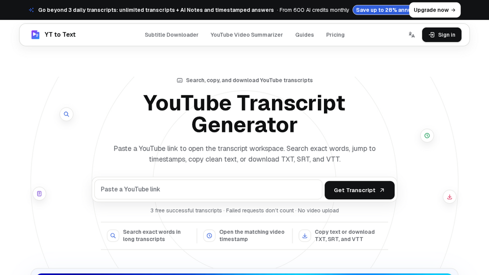 Screenshot of YT to Text