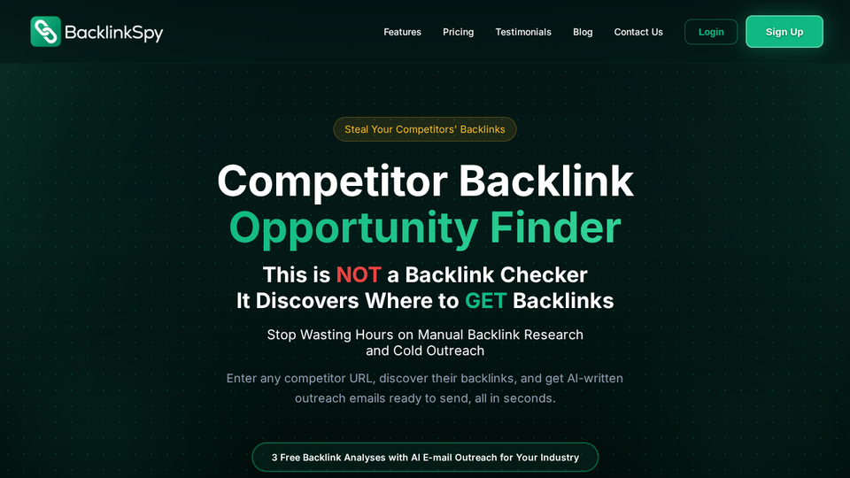 Screenshot of BacklinkSpy