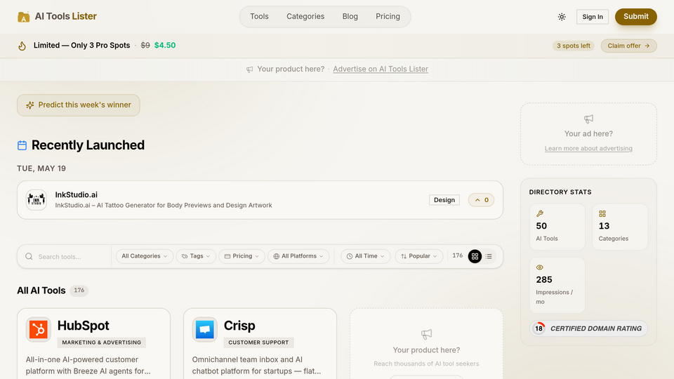 Screenshot of AI Tools Lister