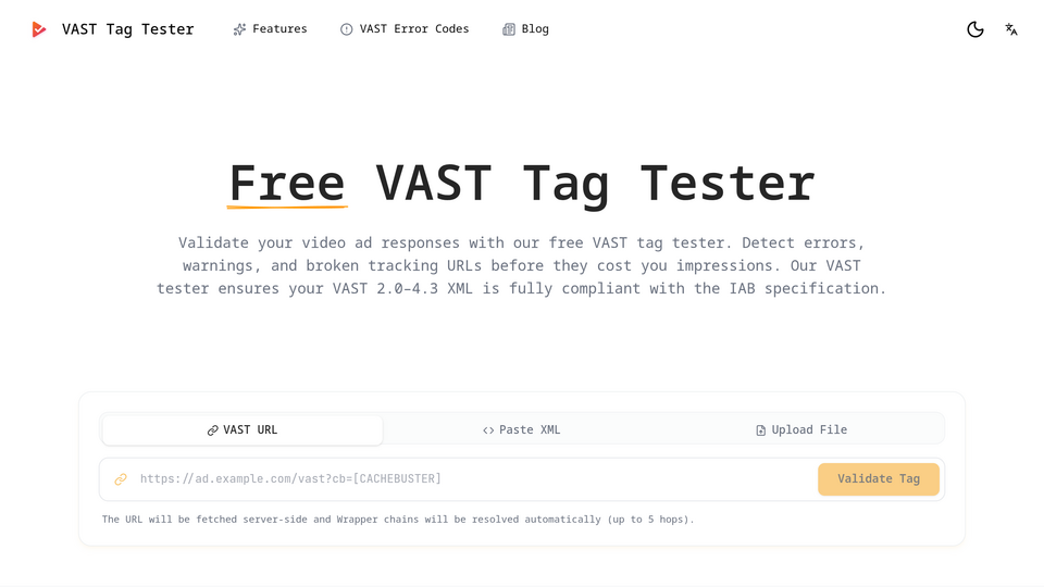 Screenshot of VAST Tag Tester