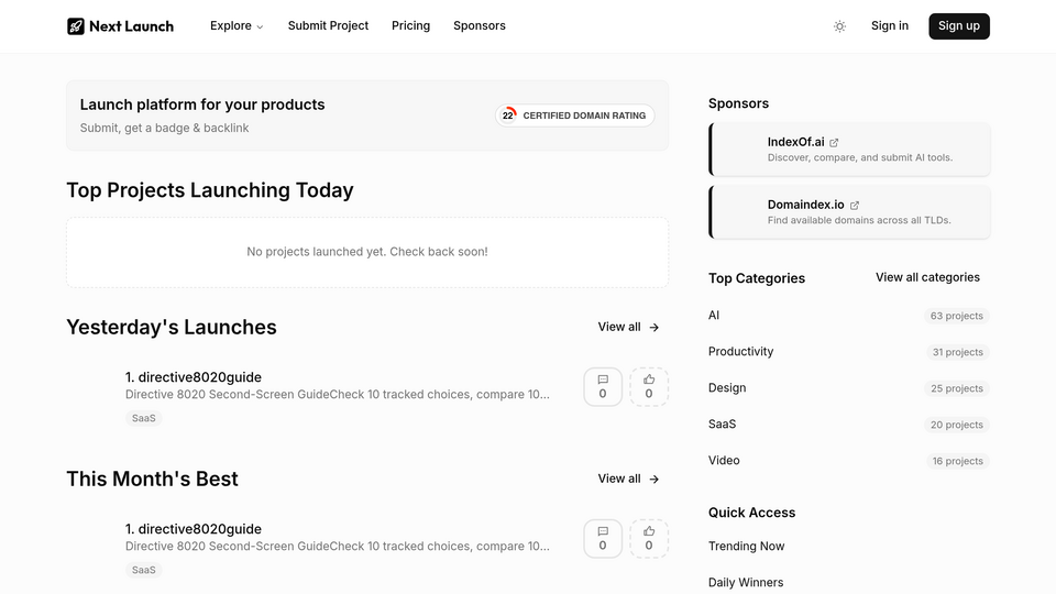 Screenshot of Next Launch