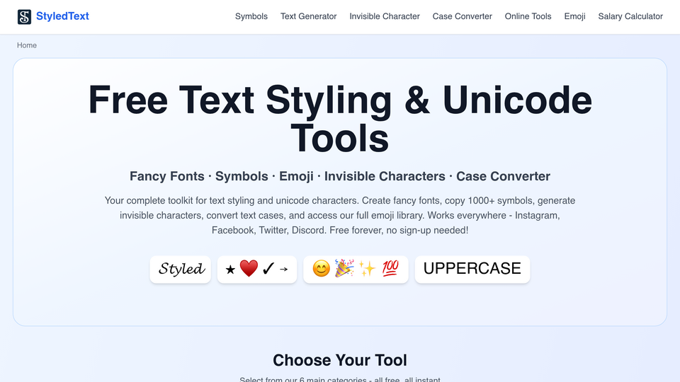 Screenshot of Unicode & FancyText Tool