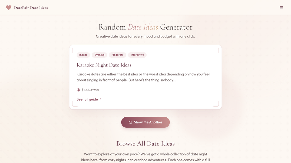 Screenshot of DatePair Date Ideas