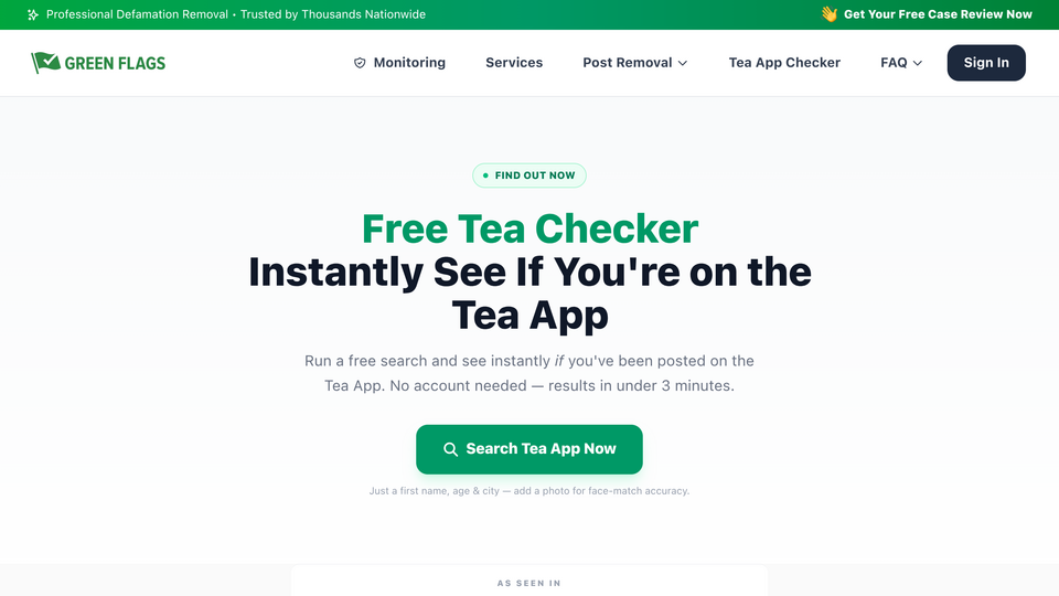 Screenshot of Tea App Green Flags