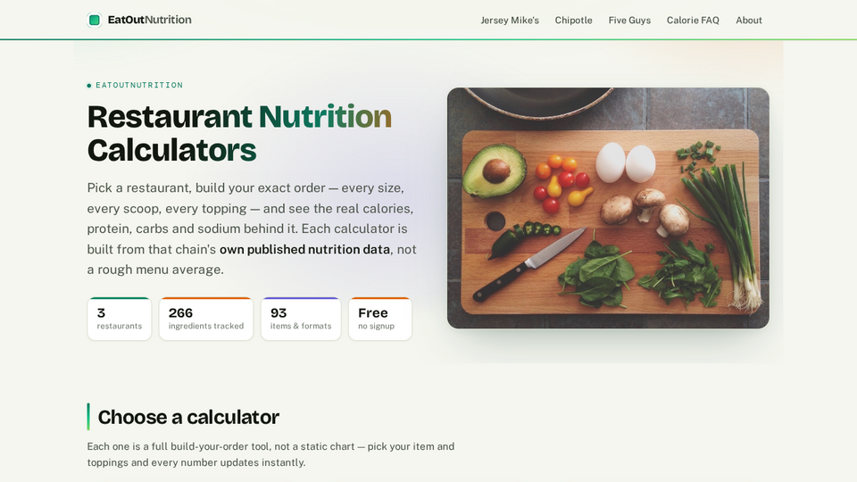 Screenshot of EatOutNutrition
