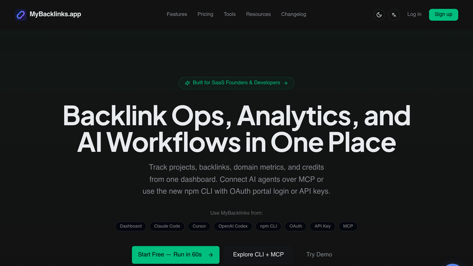 Screenshot of Mybacklinks