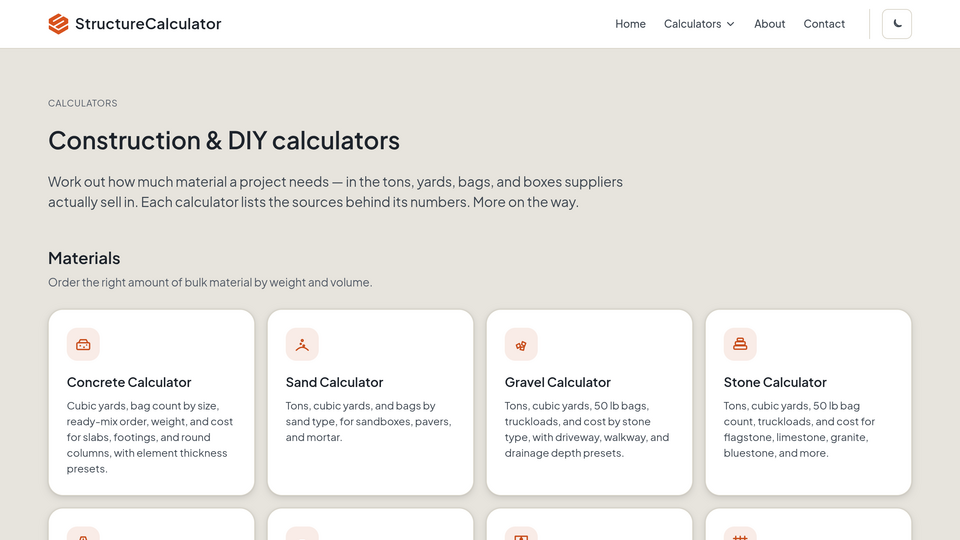 Screenshot of Structure Calculator