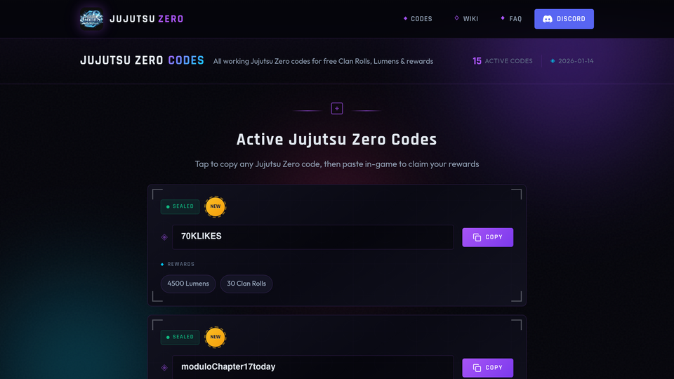 Screenshot of jujutsu zero codes