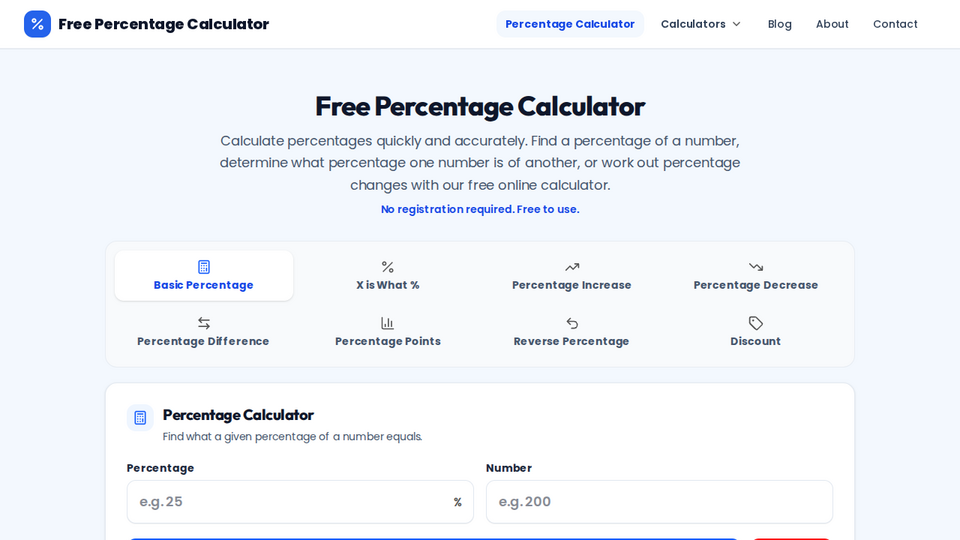 Screenshot of Free Percentage Calculat