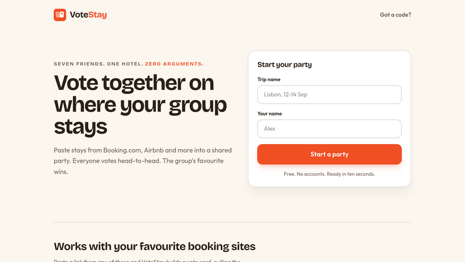 Screenshot of VoteStay