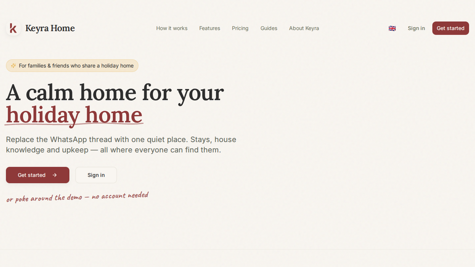 Screenshot of Keyra Home