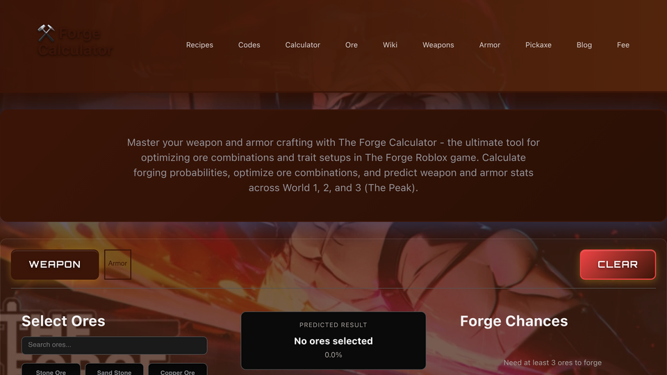 Screenshot of Forge Calculator