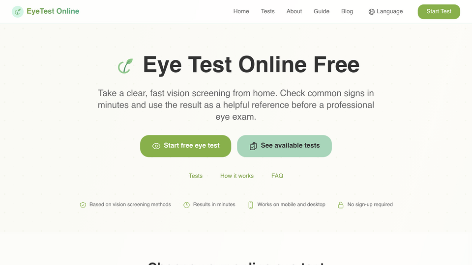 Screenshot of EyeTest Online