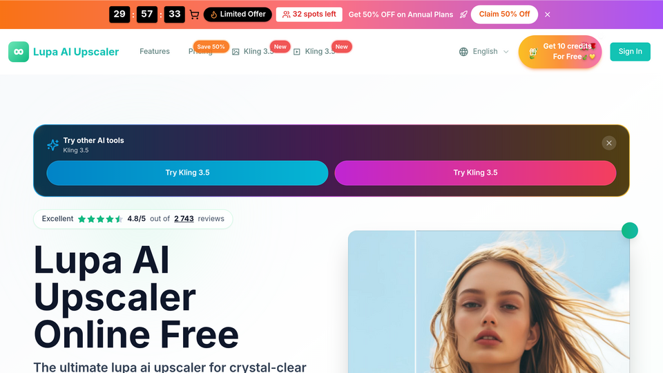Screenshot of lupa ai upscaler