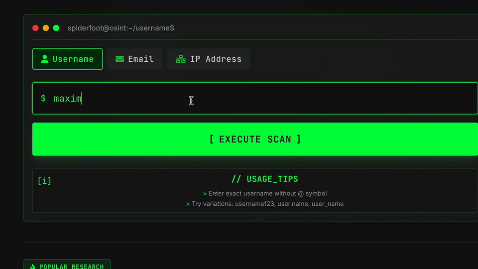 Screenshot of SpiderFoot.tools