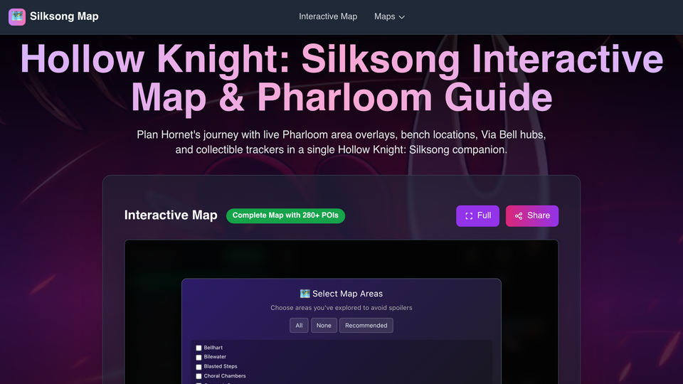 Screenshot of Silksong Interactive Map