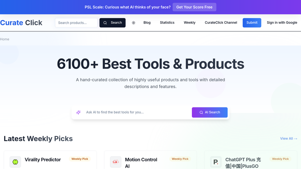 Screenshot of Curate Click