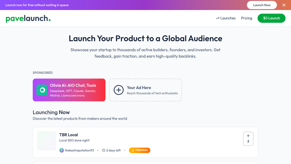 Screenshot of PaveLaunch