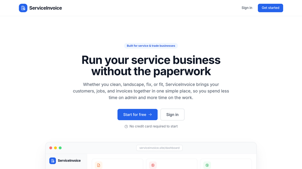 Screenshot of ServiceInvoice